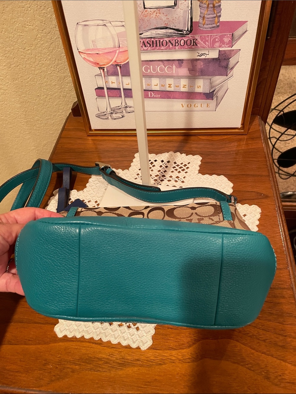 Coach Brown Signature Crossbody with Teal Trim - Picture 5 of 7